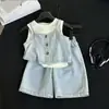Conjunto de Verano para Niñas 2026 Nuevo Elegante Versión Coreana Chaleco Infantil, Camiseta sin Mangas, Jeans Conjunto de Tres Piezas de Moda Tendencia