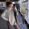 Roupas Fitness Afuniladas de Caimento Solto Tamanho Grande para Mulheres Plus-Size Camiseta Esportiva de Secagem Rápida para Corrida Yoga Camisa Longa com Capuz para Cobrir