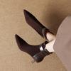 Elegante e elegante, botas de cano alto de cashmere anti-lã, inverno 2024, bico fino, couro, fivela de metal, botas de viajante para mulheres