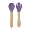 Conjunto de garfo e colher de cabo de madeira para bebê conjunto de garfo e colher de cabo de madeira para crianças conjunto de garfo e colher de silicone Garfo conjunto de garfo e colher para alimentação complementar de bebê