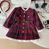 Ropa de Otoño 2026 para Niñas Estilo Coreano Estilo Pequeña Chanel Vestido a Cuadros Manga Larga Encaje Vestido de Princesa Viene con Cinturón