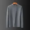 Camisa Básica Masculina Derong Gola Alta Meia Outono e Inverno Camisa Interna Masculina de Veludo Escovado Dupla Face Manga Longa Quente Nova para Homens