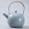 Tetera Artesanal Original de Esmalte Mineral Verde Ciruela con Asa, Olla para Preparar Té Doméstica de Gran Capacidad con Filtro, Juego de Té Estilo Retro Japonés