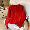 Suéter Cardigan Feminino de Manga Longa 2025 Primavera e Outono Novo Estilo Pequena Fragrância Botão Dourado Borboleta Cor Sólida Mais Fácil de Combinar Tendência