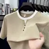 Camiseta de punto de manga corta con cuello redondo, estilo falso dos piezas, de lujo ligero para hombre, nuevo estilo de verano, juvenil y elegante, tacto de alta gama, fina, transpirable, top sencillo