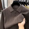 Suéter de punto de alta calidad para hombre, importación, nuevo para otoño, casual, color liso, jacquard, manga larga, con cuello camisero