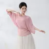 Top clássico de dança reversível para mulheres, modelagem solta com mangas morcego e cintura marcada, top para prática de movimentos corporais de dança chinesa