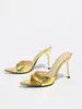 Tacones Altos para Mujer para Primavera y Verano, Punta Fina, Tacón Delgado, Correa Única, Acabado Espejo, Estampado de Dinero, Mules, de Moda, Versátiles, Elegantes Sandalias de Tacón Alto