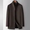 Ropa Exterior Hecha a Mano para Hombre Otoño e Invierno Cuello Alto Manga Larga Forro de Plumas Extraíble Chaqueta Cálida de Lana de Negocios para Jóvenes y Adultos
