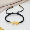 Pulseira de Aço Inoxidável Ins Feminina Simples Elegante com Pingente de Coração Cortado Eletrocardiograma Batimento Cardíaco Pulseira Trançada Pulseira