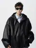 Chaqueta de Cuero de Motocicleta de Gama Alta para Hombre Ropa Corta de Cuero PU Estilo Callejero Americano Marca de Tendencia Silueta Retro Chaqueta con Capucha