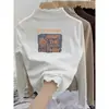 Camiseta Tendência Outono e Inverno em Veludo Alemão de Manga Longa com Bordas Franzidas para Bebês Meninas, Blusa Interna Fashion, Camiseta Básica Casual para Meninas