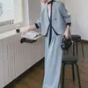 Conjunto de Dos Piezas para Mujer con Top de Cinta Azul y Pantalones de Pierna Ancha, Nueva Moda Primavera 2026 Estilo Coreano Versátil para el Trabajo