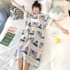 Vestido de noite da menina manga curta coreano estilo dos desenhos animados roupa de casa do estudante pijamas de verão fino tamanho grande longo over-the-knee vestido