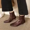 34 a 42 yardas Piel Genuina Superficie Suave Tacón Bajo Botines Transfronterizo Comercio Exterior Tallas Grandes Punta Cuadrada Adelgazantes Botas de Moda Otoño Invierno Viaje Diario Mujer