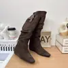 Moda Tendencia Otoño 2026 Nuevo Estilo Coreano Botas de Caballero de Caña Alta Retro con Punta Cuadrada y Diseño Fruncido