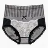 Calzones de algodón triangulares sin costuras de encaje de color contrastante de tiro alto para mujer, control de abdomen, moldeadores, moño, lencería sexy para mujer, suministro transfronterizo