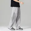 QLFY-29197 Pantalones casuales de pierna ancha de seda de hielo de moda para hombre, verano 2026, holgados y transpirables con malla grande