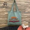 Bolsa de Crochê Transfronteiriça Feminina Tecida à Mão Estilo Mori Girl com Bordado à Mão Bolsa de Mão com Alça de Ombro de Lã Bolsa de Compras Tricotada Bordada à Mão