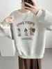 Sudadera sin capucha estampada estilo coreano para mujer, estilo holgado y casual, forrada de polar y engrosada, top de cuello redondo sin capucha para invierno