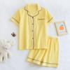 Pijamas Set Algodão Feminino Crepe xadrez curto verão terno xadrez urbano simples xadrez casa roupas