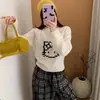 Suéter Jacquard de Gato de Dibujos Animados con Cuello Redondo Estilo Coreano para Mujer Otoño Invierno 2026 Nuevo Manga Raglán Suave Holgado de Punto Top