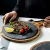 Estilo Nórdico Japonês ins Prato para Bife de Madeira Hotel Comercial Placa de Rocha Talheres para Comida Ocidental Churrasco Pizza Bandeja de Madeira