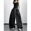Pantalones Casuales Simples de Pierna Ancha para Mujer Tallas Grandes Primavera/Verano Nuevo 150kg, Sueltos Transpirables con Raya Lateral Cintura Elástica Pantalones Largos