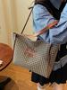 Bolsa Tote de Lã Pied-de-Poule Vintage Feminina 2024 Nova Casual Versátil Portátil Grande Capacidade Bolsa de Ombro