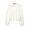 Moda Femenina Nueva Estilo Europeo y Americano Primavera 2026 Versátil Ajustado Simple con Ribete de Encaje Chaqueta Camisa Corta Manga Larga