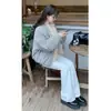 Jeans Acampanados Blancos de Cintura Alta para Mujer, Otoño Tallas Grandes, Elásticos Ajustados de Caída Suelta, Pantalones Bootcut Largos hasta el Suelo