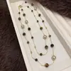 Colar com Pingente Redondo de Pedra Olho de Tigre e Contas Corrente de Suéter Maillard Retro Mais Fácil de Combinar Corrente para Suéter Casual Colar de Luxo Leve para Mulheres