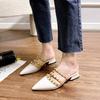 Zapatos de Remaches Sandalias de Remaches Estilo Francés Atuendo de Verano para Mujer Verano Plano Estilo Coreano Charol Punta Afilada Medio Zapatillas