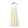 Moda Estilo Resort de Praia Europeu e Americano Roupa Simples Vestido de Alça para Mulheres Solto Casual Decote V Comprimento Longo
