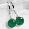 Pendientes Elegantes para Mujer, Pendientes de Calcedonia Imitación Jade Verde, Nuevos Pendientes Largos de Jade Verde de Moda, Pendientes de Piedras Preciosas Antialérgicos
