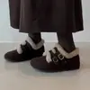Zapatos peludos para mujer Birkenstock 2026 Nueva moda de invierno Zapatos versátiles para mujer Retro Forrados de polar Cálidos Zapatos de algodón para la nieve