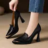 Zapatos de tacón alto estilo francés Chuyuji para personas menudas, con plataforma impermeable, tacón grueso, mocasines sin cordones y puntera metálica puntiaguda
