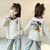 Camiseta de Manga Larga 100% Algodón para Niñas 2026 para Niños Medianos y Mayores, Nuevo Estilo Primavera y Otoño, Top Infantil Elegante de Manga Larga con Bloques de Color y Rayas