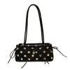 Bolsa de Hombro Cruzada Estilo Coreano 2026 Otoño con Lunares Tipo Baguette para Mujer, de Alto Valor, Chic, Nicho, con Asa de Lazo