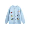 Yidao Vintage 2025 Outono/Inverno Nova Marca Tendência para Casais Unissex Suéter Cardigan Bordado Cartoon Malha Masculina e Feminina
