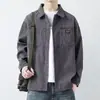 Camisa de Manga Comprida para Trabalho Masculina Primavera e Outono Roupas Sentido Jovem Outono Casual Camisa para Meninos Jaqueta de Veludo Cotelê Masculina Masculina