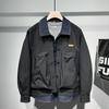 Jaqueta Masculina Jeans Splicing Falsa Duas Peças Nova Tendência Outono Inverno Juventude Solta Moda Casual Top Tendência