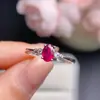 Anillo de Rubí Recién Cortado, Cristal de Rubí Fino, Piedra Principal Súper Limpia 4*6mm Plata 925 Incrustación de Precisión