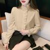 Camisa de Encaje de Moda Shanli Dadi Estilo Francés Cuello Hoja de Loto Diseño Primavera y Otoño Nuevo Estilo Chic Orilla de Oreja