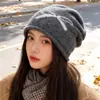 Touca de tricô feminina com laço, novo estilo outono/inverno 2026, para circunferência de cabeça grande, quente e protege as orelhas, adequada para uso pós-parto