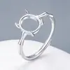 Anel S925 Prata Esterlina Completa 8x10mm Base Plana Cravação Vazia DIY Pedra de Jade Jade Hetian Estilo Chinês Simples Elegante Textura de Nó de Bambu