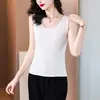 Chaleco sin mangas de talla grande para mujeres de mediana edad y mayores, corte ajustado, hombros anchos, adornado con pedrería, Chaleco de seda helada con adornos de pedrería que cubre los lados del busto y te hace lucir más delgada