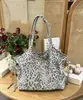 Bolso de hombro vintage gris con estampado de leopardo y cordón, bolso tote de tela casual de gran capacidad, bolso versátil de nicho para mujer