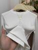Camiseta Slimming de Manga Curta com Cintura Marcada e Padrão Espinha de Peixe Estilo Europeu para Mulheres, Nova Moda Primavera e Outono, Top de Gola Redonda, Camiseta Básica Versátil