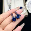 Conjunto de três peças de alta qualidade: colar com pingente de lâmpada fluorescente de cristal azul 113, mudança de cor, preto e dourado, anel de abertura, brinco para mulheres